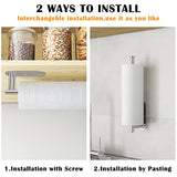 Soporte para toallas de papel para cocina, soporte para rollos de toallas de papel debajo del armario, soporte para toallas de papel, soporte de pared, ambos disponibles en adhesivo y tornillos de instalación, acero inoxidable