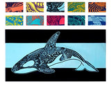 Toalla de playa Nova Blue Orca (34 x 63) – Color azul marino y azul con diseño de ballena tropical Toalla de playa de viaje hecha de 100% algodón – Toalla de manta colorida vibrante – Toalla de playa extra grande