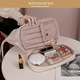 Bolsa de maquillaje grande, bolsa de cosméticos de doble capa, bolsa de maquillaje de viaje, bolsa de maquillaje de piel, bolsas de viaje para cosméticos, bolsa de aseo portátil de piel, bolsa de cosméticos espaciosa para mujeres y niñas, Blanco,