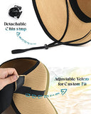 ▶ Sombreros de sol para mujer, visera de playa de ala ancha con agujero para cola de caballo, UPF UV, plegable, gorra plegable para viajes, Caqui, M-L
