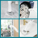 LABIGO Fregadero giratorio eléctrico LA1 Pro, limpiador giratorio inalámbrico con 4 cabezales de cepillo reemplazables y mango de extensión ajustable, cepillo de limpieza eléctrico para azulejos de baño (blanco)