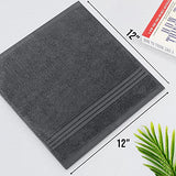 Juego de 12 paños de baño de lujo (12 x 12 pulgadas), 600 g/m², 100 % algodón, altamente absorbentes y suaves al tacto, para baño, spa, gimnasio y toalla facial (gris)