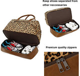 Bolsa de viaje para mujeres y mujeres con compartimento para zapatos y funda para equipaje, Marrón leopardo, M, Estampado de leopardo