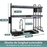 Escurridor de Trastes sobre Fregadero, Estante para Platos sobre el Fregadero de Acero Inoxidable de 2 Niveles Ajustable (70 a 88 CM), Estante de Almacenamiento de Cocina