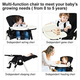 Silla alta Infans para bebés y niños pequeños, silla plegable con respaldo ajustable múltiple, reposapiés y altura del asiento, bandeja extraíble, cojín de piel sintética desmontable, ruedas traseras integradas, Negro, 54 x 75x 105 (L x W x H)