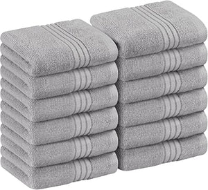 Utopia Towels Juego de 12 paños de baño de lujo (12 x 12 pulgadas), 600 g/m², 100 % algodón, altamente absorbentes y suaves al tacto, para baño, spa, gimnasio y toalla facial (gris frío)