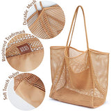 Bolso de playa de malla para mujer, Bronceado, L