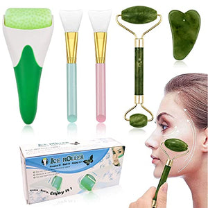 Piel Rodillo Facial De Jade Amazon En Kit De Rodillo Masajeador