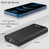 1 Hora Power Bank 20000mAh, Banco de Energía con 2 Puertos de USB, Batería Portátil con Pantalla LED Pila Portatil Cargador Bateríail Compatible para IP Samsung Xiaomi, con un 20CM Cable Micro USB