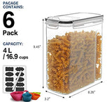 Juego de 6 recipientes herméticos para almacenamiento de alimentos (4 l, 120 onzas), dispensadores de cereales sin BPA con 20 etiquetas, bolígrafo y herramientas de medición