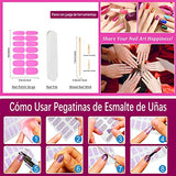 12 Hojas de Pegatinas Autoadhesivas para Uñas, 168 Piezas de Tiras de Esmalte de Uñas de Color Sólido, Envolturas de Uñas Completas para Arte de Uñas DIY con Lima de Uñas, Palillo para Cutículas