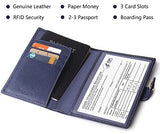 Portatarjetas de piel auténtica para pasaporte y tarjeta de vacunación, funda RFID para pasaporte con ranura para tarjeta de vacunación CDC, para documentos de identificación de viaje familiares, mujeres y hombres, Azul / Patchwork, Talla única