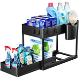 ▶ Organizador  y Almacenamiento bajo el Fregadero, Soporte Multiusos de 2 Nivel con un Estante Deslizante para Armario de Cocina Cuarto de Baño Encimeras -Negro