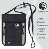 VENTURE 4TH Portadocumentos de Cuello | Cartera de Viaje Anti Robo para Mujeres, Hombres y Niños, con Tecnología RFID para Viajar con Total Seguridad (Negro)