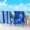 Juego de 2 toallas de playa grandes, toallas de playa a rayas azul océano para adultos y toallas de piscina de terciopelo con 100% algodón, paquete de toallas de playa ligeras de secado rápido y concha de mar de estrella de mar linda toalla de playa
