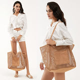 Bolso de playa de malla para mujer, Bronceado, L