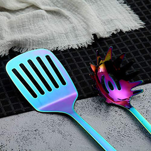 Juego de utensilios de cocina de acero inoxidable - 5 utensilios de cocina, juego de utensilios de cocina antiadherente de color arco iris, juego de baño de titanio plateado colorido, utensilios de cocina
