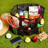 ▶ Bolsa de Malla para la Playa, Plegable, Reutilizable, Duradera y Lavable, Ligera, Paquete de 24 x 15 x 8,5 cm, con Bolsillo Interior, Color Negro