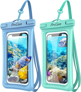 Funda Impermeable para Celular hasta 7", 2 Bolsas Flotadoras contra Agua Compatible con iPhone 14 13 Pro MAX 12 Mini 11 X XR Galaxy S20 Ultra Note S10 S9 S8 A8 A7 Smartphone -Azul+Verde