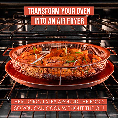 Charola para dorar Chef Pomodoro de cobre, fríe al aire en tu horno, juego de 2 piezas, bandeja para hornear (Redondo)