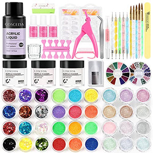 Kit de Uñas Acrílicas -3PC Polvo de Cristal+ 12PC Acrílicos Polvo Color Claro +12PC Acrílicos Polvo Brillo,Postizas Uñas de Diamantes de Imitación de Salón de Uñas Herramientas de Manicura para Principiantes