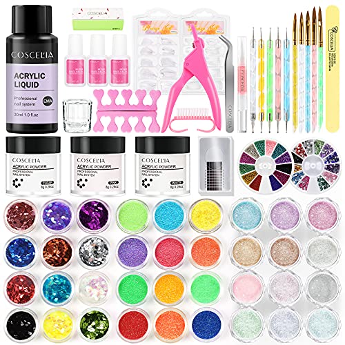 Kit de Uñas Acrílicas -3PC Polvo de Cristal+ 12PC Acrílicos Polvo Color Claro +12PC Acrílicos Polvo Brillo,Postizas Uñas de Diamantes de Imitación de Salón de Uñas Herramientas de Manicura para Principiantes