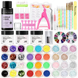 Kit de Uñas Acrílicas -3PC Polvo de Cristal+ 12PC Acrílicos Polvo Color Claro +12PC Acrílicos Polvo Brillo,Postizas Uñas de Diamantes de Imitación de Salón de Uñas Herramientas de Manicura para Principiantes
