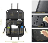 Tsumbay Organizador de asiento trasero de coche con soporte para tableta, 9 bolsillos de almacenamiento de cuero sintético organizador de almacenamiento de coche con plato plegable para asiento de coche protectores de respaldo para niños accesorios de via