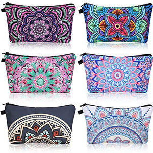 6 bolsas de maquillaje, bolsa de aseo impermeable, bolsa de cosméticos con cremallera, bolsa de viaje de 8.7 x 5.3 pulgadas, bolsa de cosméticos pequeña, organizador de accesorios para mujeres y hombres, Azul / Patchwork