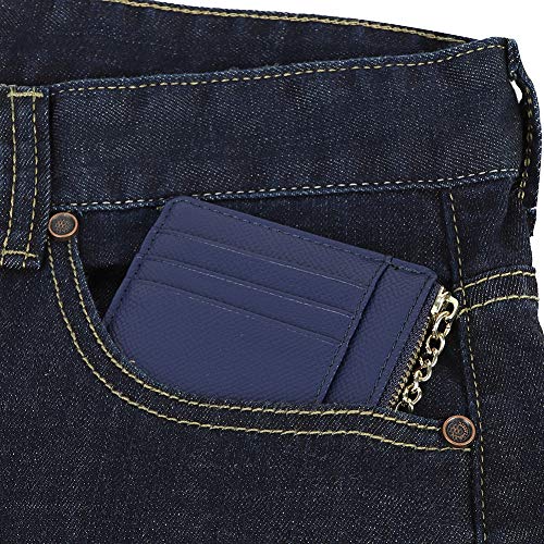 Portatarjetas minimalista delgado para 8 tarjetas, monedero, llavero con bolsillo frontal, Azul marino, Una talla, billetera de viaje