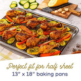 Juego de bandejas de aluminio para hornear con rejilla de refrigeración de acero inoxidable – Tamaño de media hoja de 13 x 18 pulgadas, lados con borde duradero, fácil de limpiar, calidad comercial para cocinar y asar