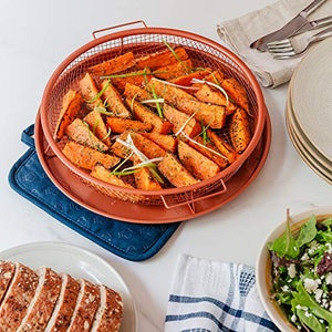 Charola para dorar Chef Pomodoro de cobre, fríe al aire en tu horno, juego de 2 piezas, bandeja para hornear (Redondo)