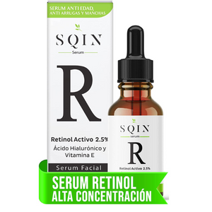 Serum Retinol 2.5% y Ácido Hialurónico Hidratante Facial. Suero Nocturno Antiarrugas + Anti Manchas. Serum de noche para signos de envejecimiento avanzados. 100% Vegano con Ingredientes Naturales, skin care SQIN LX, 30ml