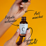 Serum Vitamina C y Ácido Hialurónico Facial. Aclara la Piel, Antimanchas facial + Antiarrugas + Antioxidante, Suero Facial de Día Vitamina C 20% y Vitamina E , Skin care SQIN LX, 30ml