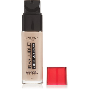 L'oreal Paris Cosmetics Infallible Base de maquillaje de 24 horas de uso fresco, ligera, ámbar, 1 onza líquida, Beige verdadero, 1 oz (29.57 ml)